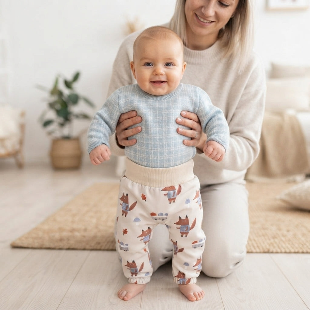 Pantalones infantiles de softshell con membrana Monkey Mum® - Zorros sobre setas