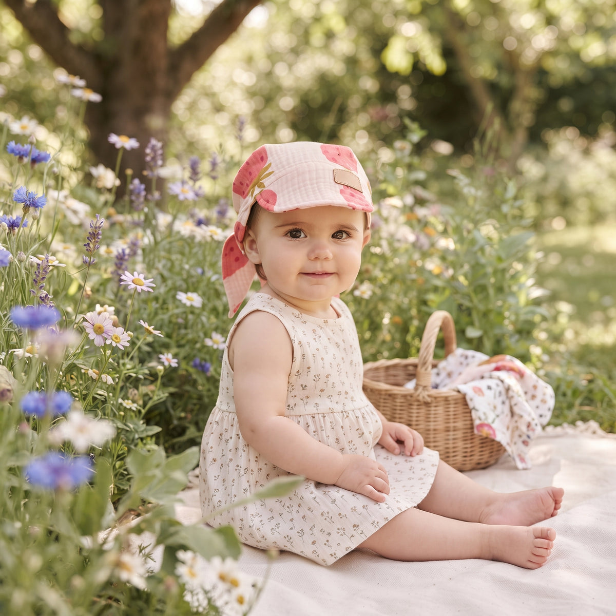 Pañuelo de muselina con visera Monkey Mum® - Fresa