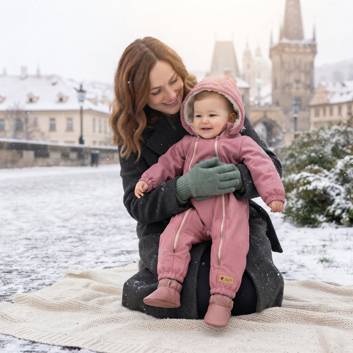 Monkey Mum® Mono infantil de invierno de softshell con borreguito - Ovejita rosa - talla 62/68, 74/80