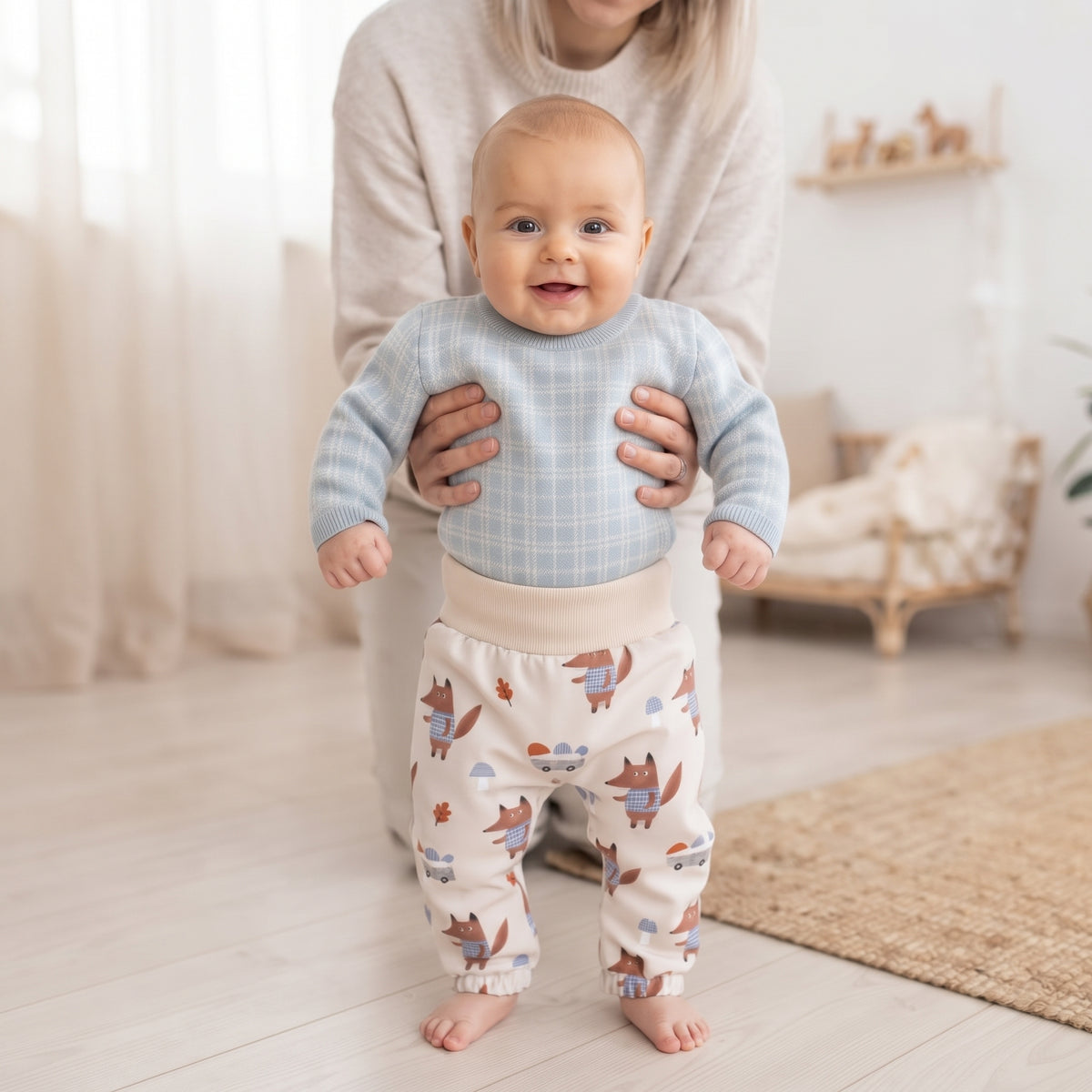 Pantalones infantiles de softshell con membrana Monkey Mum® - Zorros sobre setas