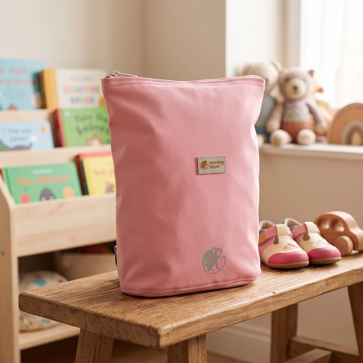 Mochila infantil de softshell Monkey Mum® - Algodón de azúcar