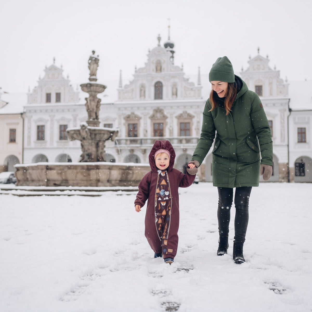 Monkey Mum® Mono infantil de invierno de softshell con borreguito - Caperucita granate en el bosque - talla 62/68, 74/80