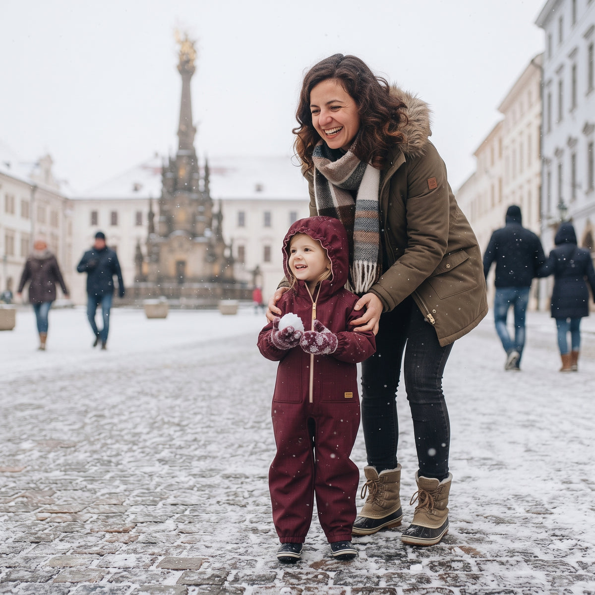 Monkey Mum® Mono infantil de invierno de softshell con borreguito - Caperucita granate - talla 98/104, 110/116