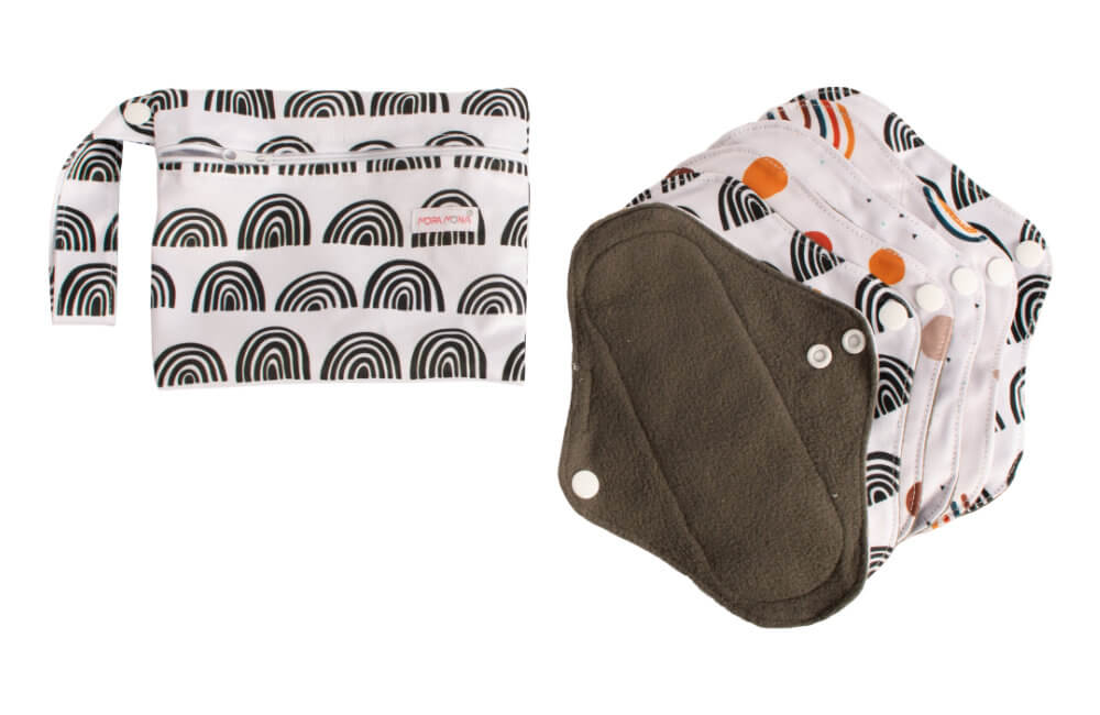 Compresas de tela con broche a presión - set de 6 uds - Arcoíris en blanco y negro