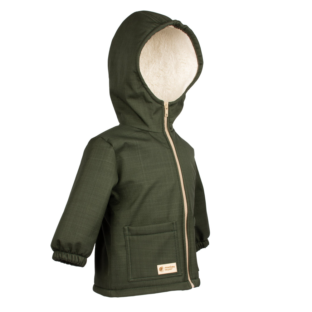 Chaqueta infantil de invierno de softshell con borreguito Monkey Mum® - Pequeño cazador caqui