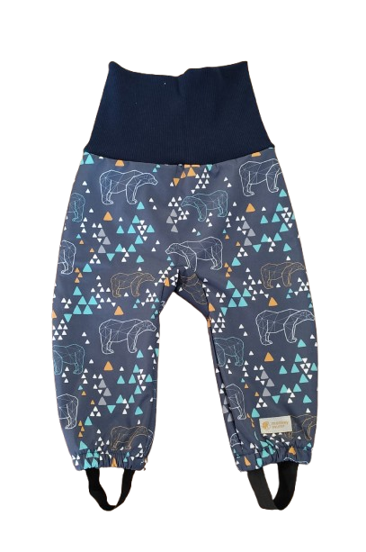 Pantalones de invierno softshell infantiles con borreguito Monkey Mum® - Oso origami - Azul oscuro