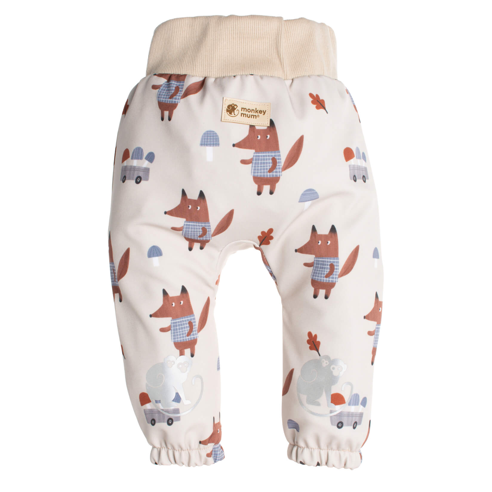Pantalones infantiles de softshell con membrana Monkey Mum® - Zorros sobre setas
