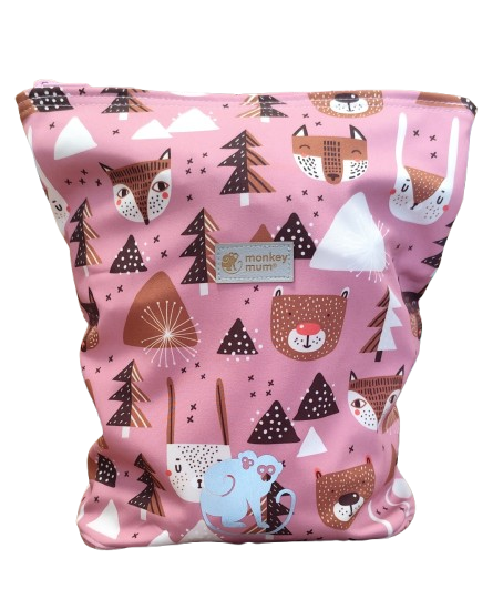 Mochila infantil softshell Monkey Mum® - Animales del bosque - Rosa