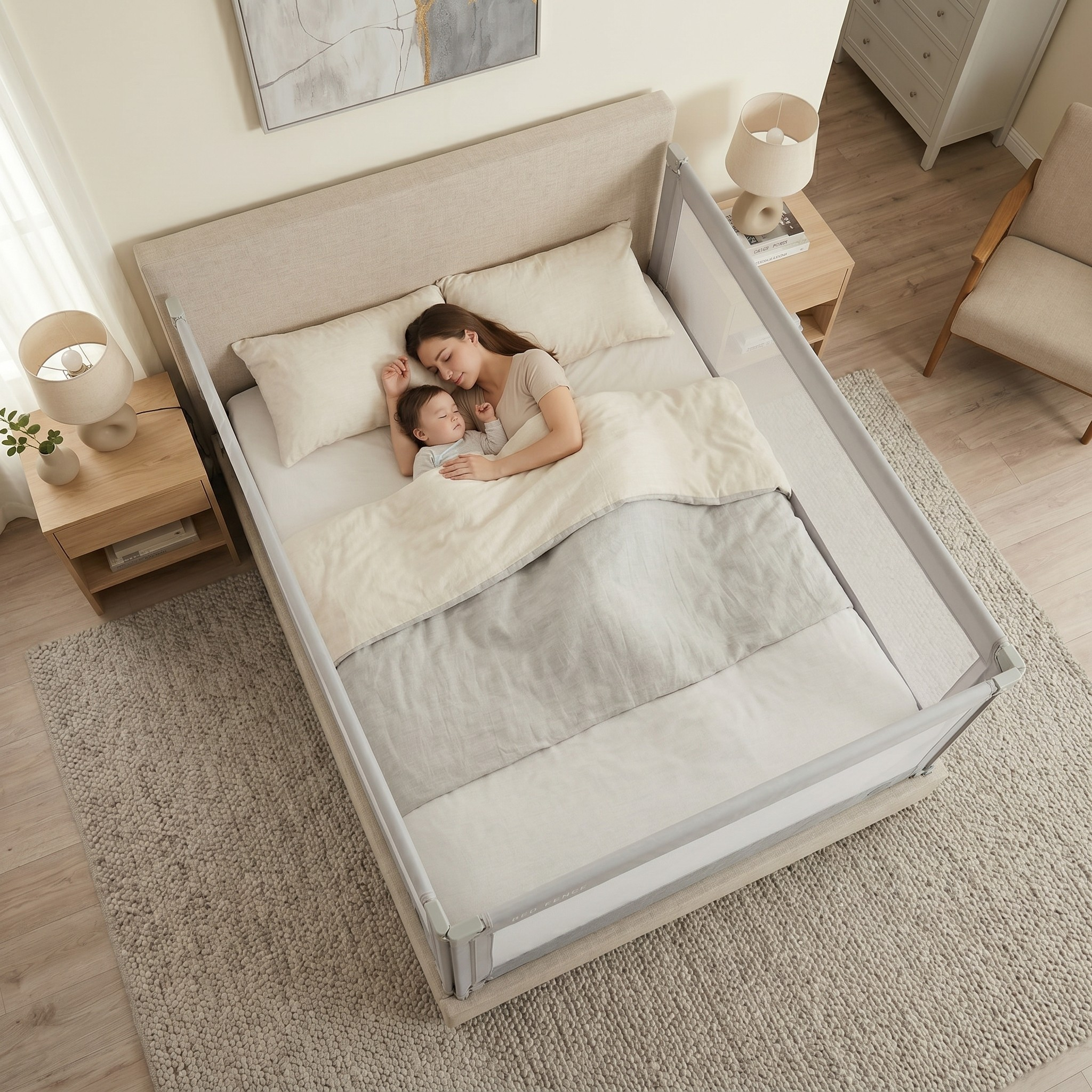 Barrera para cama Monkey Mum® Economy - gris claro - abierta