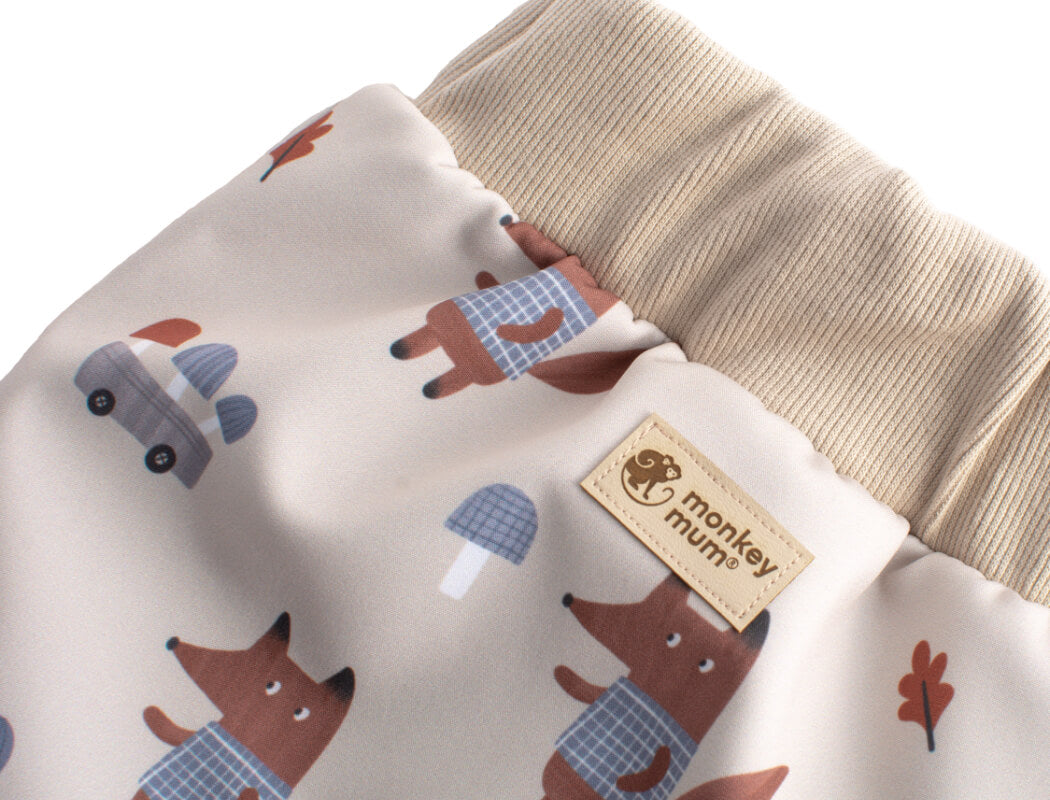 Pantalones infantiles de softshell con membrana Monkey Mum® - Zorros sobre setas