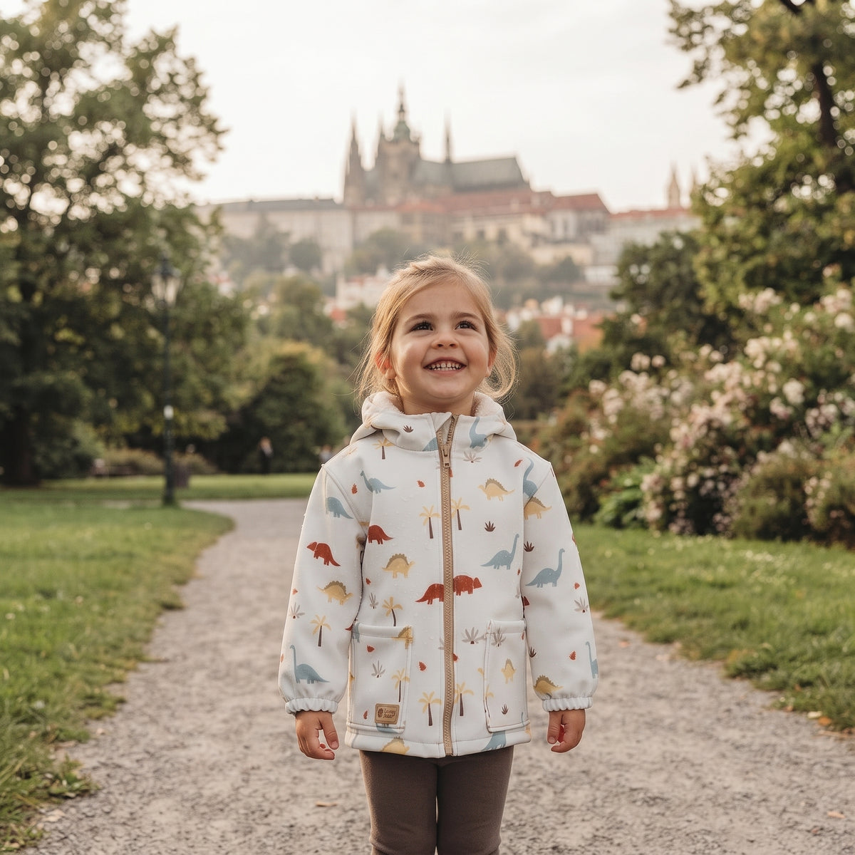 Chaqueta softshell infantil con membrana Monkey Mum® - Historia de dinosaurios