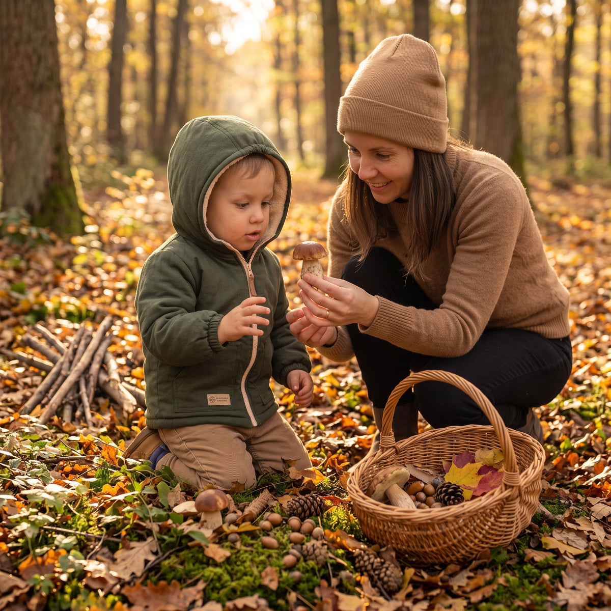 Chaqueta infantil de invierno de softshell con borreguito Monkey Mum® - Pequeño cazador caqui