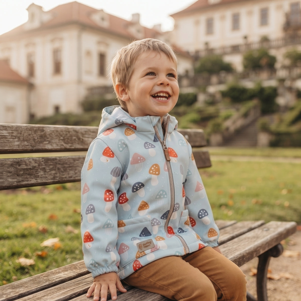 Chaqueta softshell infantil con membrana Monkey Mum® - Setas venenosas multicolores