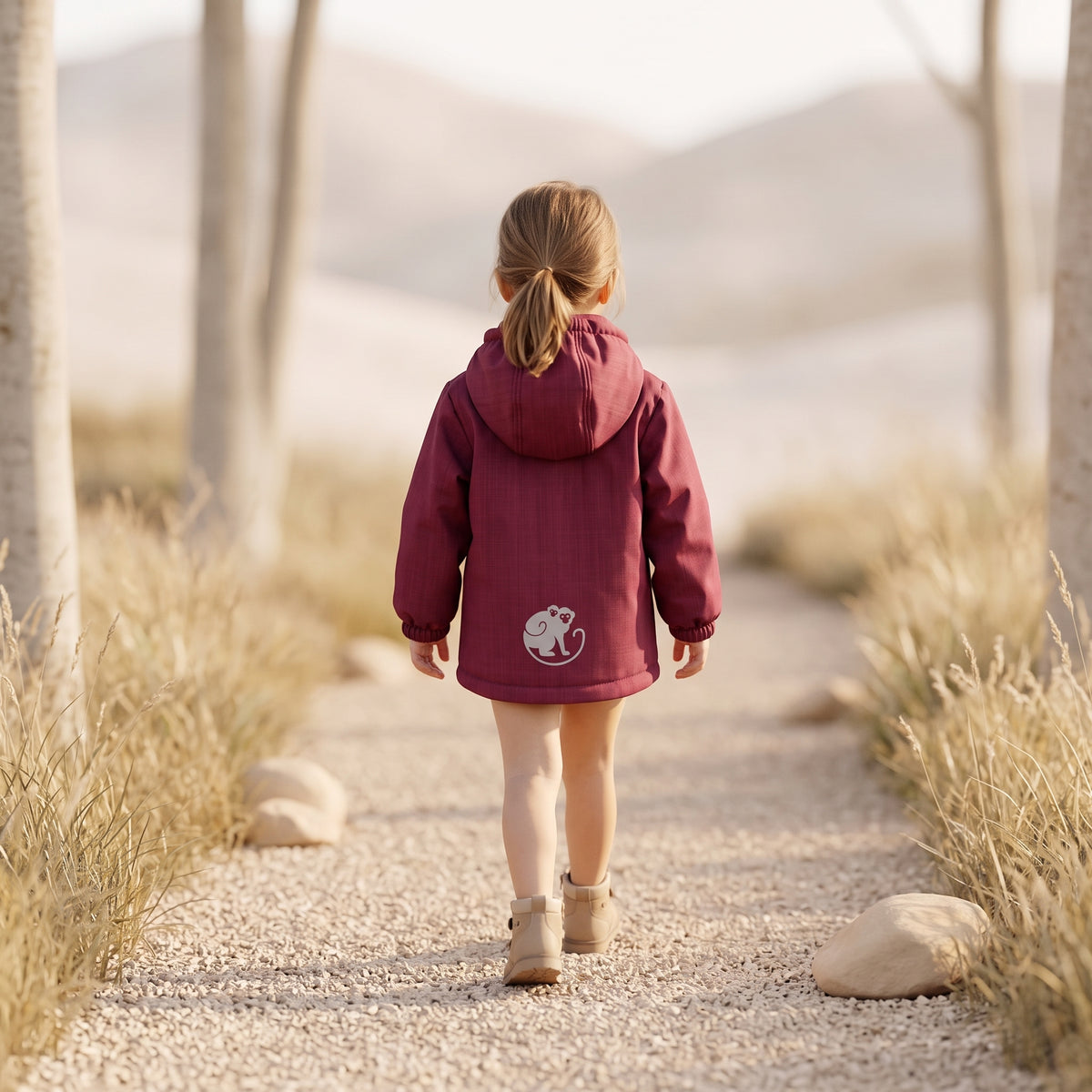 Chaqueta softshell invernal infantil con borreguito Monkey Mum® - Caperucita granate