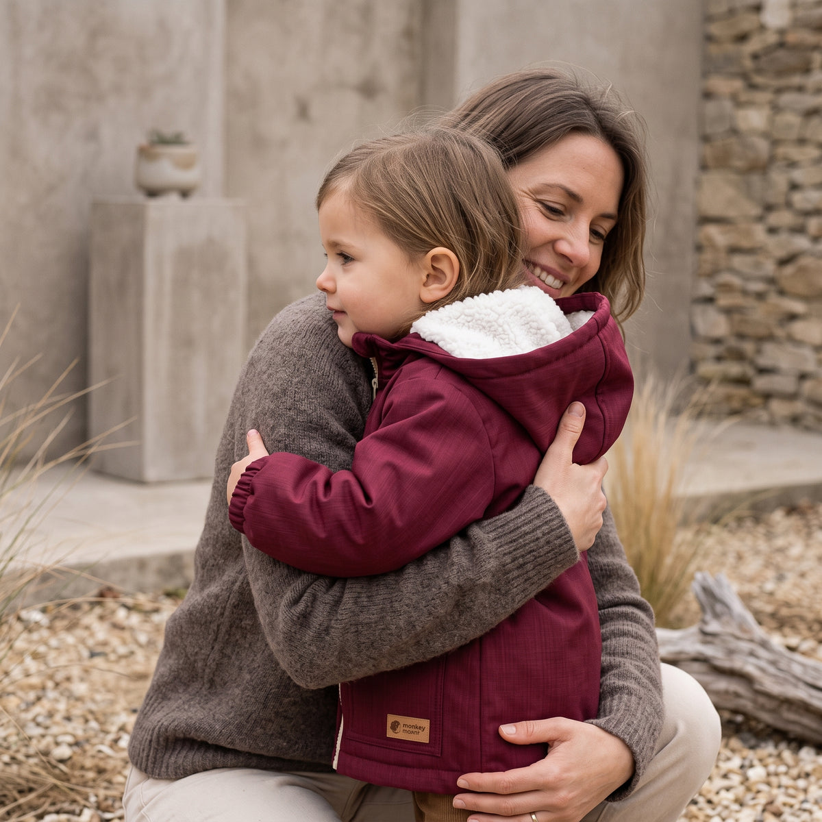 Chaqueta softshell invernal infantil con borreguito Monkey Mum® - Caperucita granate
