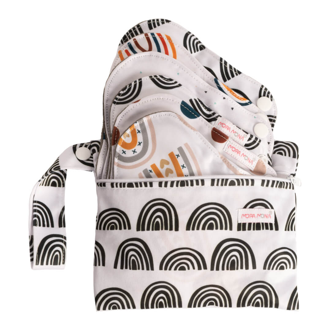 Compresas de tela con broche a presión - set de 6 uds - Arcoíris en blanco y negro
