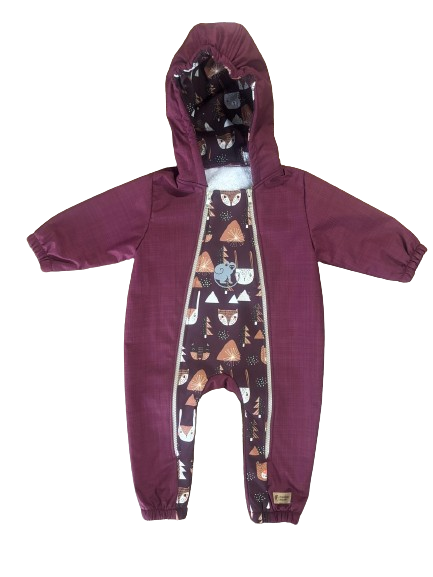 Monkey Mum® Mono infantil de invierno de softshell con borreguito - Caperucita granate en el bosque - talla 62/68, 74/80