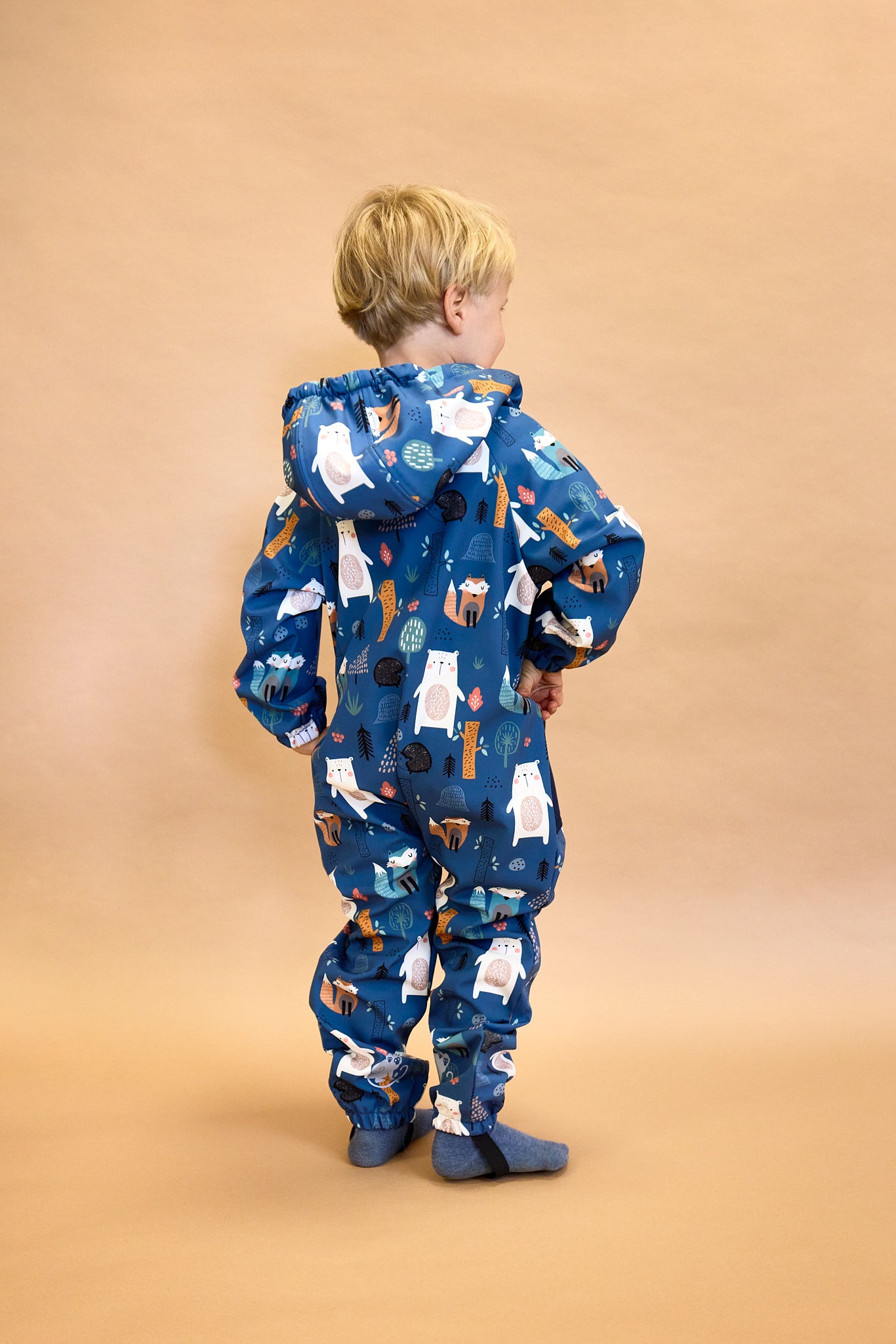 Monkey Mum® Mono infantil de invierno de softshell con borreguito - Pequeño cazador caqui - talla 62/68, 74/80