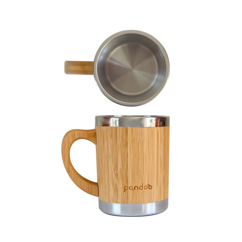 Taza de café y té de acero inoxidable de doble pared con superficie de bambú, 280 ml